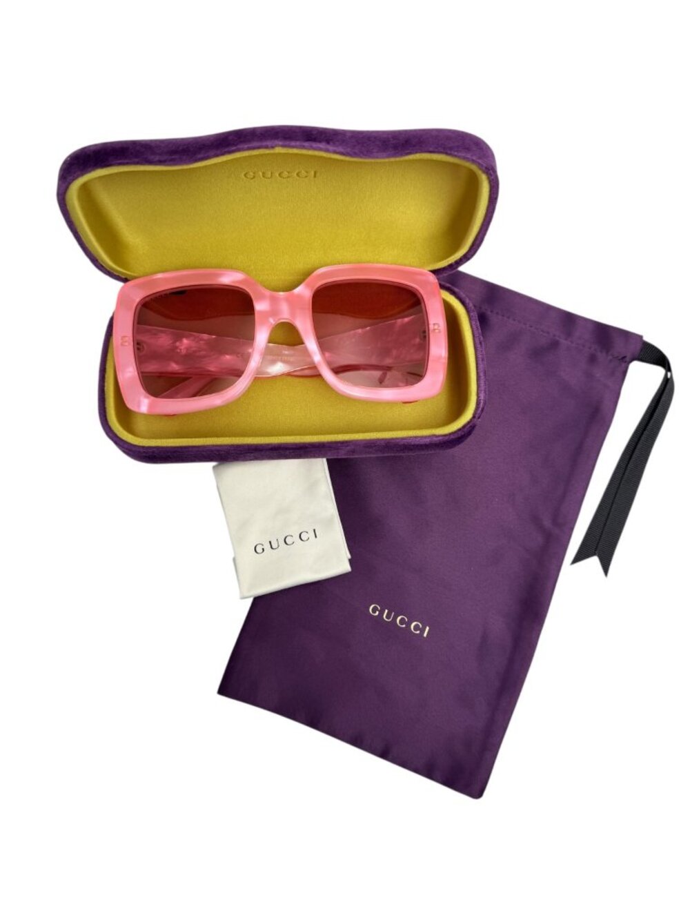 GUCCI GG0083S Pink Interlocking G Oversized Rectangle Acetate Sunglasses